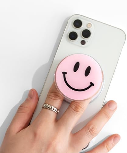 Magsafe Compatible Mobile Phone Grip Stand Holder Cute Smile Face Shape Expandible Collapsible for Kindle Smartphone Tablet Cell Phone Accessory (Baby Pink) – Enhanced Compatibility and Speed