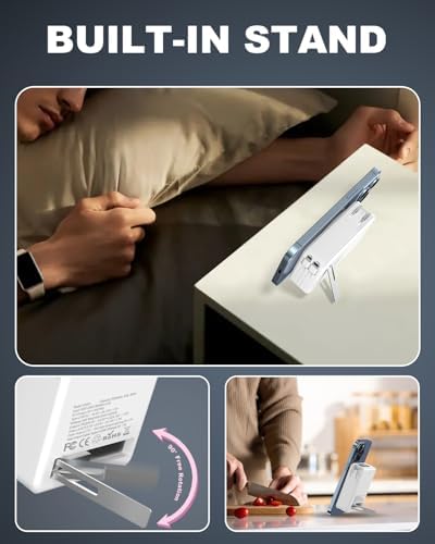 10000 m Ah Mag Safe-Compatible Portable Charger Power Bank – 22.5 W Fast Charging Travel Essential with Built-in USB-C & Lightning Cables – 5-in-1 Wireless Charging Solution for i Phone, Android, and Samsung Devices