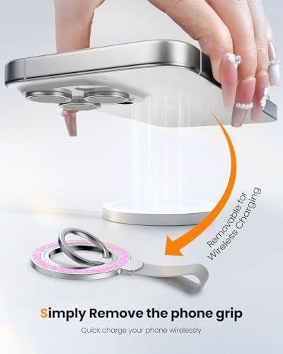 Tycamp Mag Safe-Compatible Glitter Phone Grip Ring Holder Stand for i Phone 16/15/14/13/12 Series – Stylish Magnetic Phone Accessory with Removable Rotating Design for Enhanced Grip and Glam Appeal in Black – Secure Attachment for Selfies, Texting, and Viewing