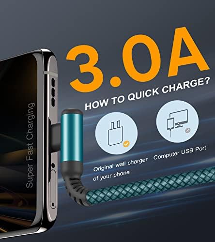 High-Speed USB-C to USB-C Charging Cable 60 W [2-Pack 10 ft] – Right Angle Design for i Phone 15 & 16, Mac Book Air/Pro, Samsung Galaxy S20-S25, Pixel – Ultimate Efficiency and Versatile Compatibility for Fast Data Transfer and Reliable Power Delivery