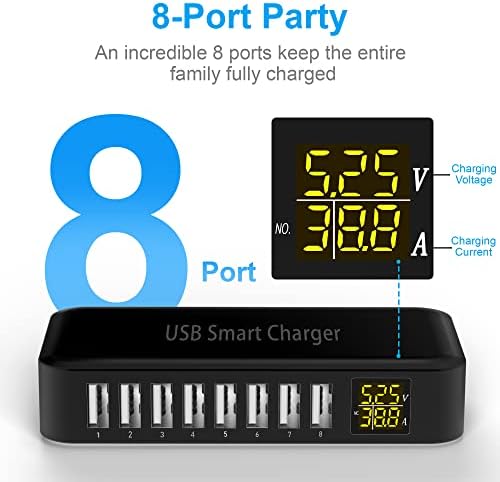 Ziwodiv 8-Port USB Charging Hub – 60 W Multi-Device Power Station with LED Status Indicator for i Phone, i Pad, Samsung & Android – Compact and Efficient Desktop Charger with Advanced Safety Features for Home and Office Use