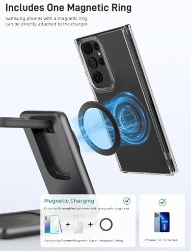 Ultimate 3-in-1 Magnetic Wireless Charger for Samsung – Foldable Mag Safe Charging Station for Galaxy S25 Ultra/S24, Galaxy Watch Ultra/7, and Galaxy Buds – Effortless One-Click Ejection Design – Enhanced Durability with Metal Spring Technology – Travel-Ready Convenience – Precision Magnetic Alignment for Seamless Charging Experience – Ideal Gift for Tech Enthusiasts – Exclusively Compatible with Samsung Devices, Check Compatibility Before Purchase