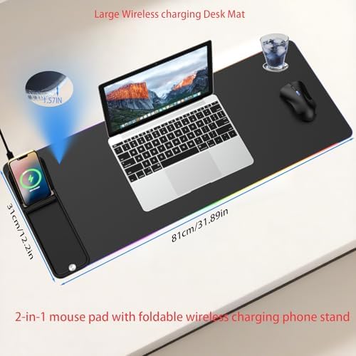 Ultimate RGB Gaming Mouse Pad with 15 W Wireless Charger and Phone Stand – High-Speed Qi-Compatible Charging Desk Mat for Enhanced Gaming Setup and Productivity, Customizable Lighting Modes, Durable Waterproof Design, Ideal Birthday Gift for Tech Enthusiasts and Gamers