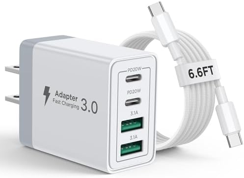 Aioneus 40 W USB C Fast Charging Block – 4-Port Dual PD & QC Wall Charger for i Phone 11-16, i Pad & Samsung Devices – Compact, High-Performance Power Adapter with Enhanced Safety Features for Home & Travel