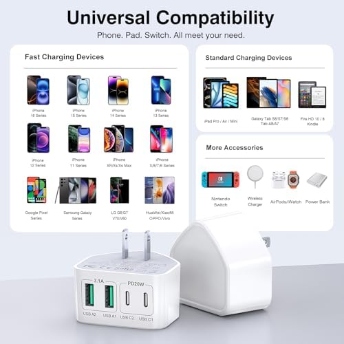 Ultimate 50 W Multiport USB-C Wall Charger: High-Efficiency 5-Port Power Hub for i Phone 16/15/14/13/12 Pro Max, Samsung, and All Devices – Sleek, Lightweight Design with PD & QC 3.0 Technology – Ideal for Home, Office, and On-the-Go Fast Charging Solutions
