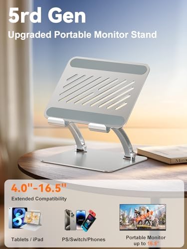 Tounee Aluminum Tablet Holder Stand – Dual Rod Adjustable Mount for Tablets, Kindles & Monitors (4.7″-16.5″) – Portable & Durable Desktop Accessory for Enhanced Viewing Comfort and Productivity