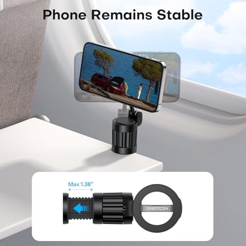 OMOTON 360°Rotating Magnetic Airplane Phone Holder Mount, for Magsafe Airplane Travel Essentials Accessories, Adjustable Foldable Universal Handsfree Phone Stand for iPhone 16 15 14 Pro Max – Enhanced Compatibility and Speed