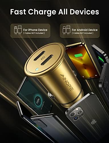AINOPE 56 W Ultra-Compact USB C Car Charger – Dual USB PD 3.0 Fast Charging Adapter for i Phone 15 Series, Galaxy Devices & i Pad Pro – Travel-Ready Design with Advanced Safety Features for Effortless Power On-the-Go