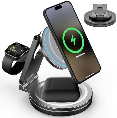Revolutionize Your Charging Experience with the Rod & Go 3-in-1 Magnetic Wireless Charger – Compact Foldable Dock for i Phone, Apple Watch, and Air Pods – Fast, Mag Safe-Compatible Power Station for On-the-Go Convenience and Enhanced Device Compatibility