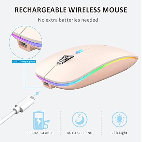 Uiosmuph G12 Slim Rechargeable LED Wireless Silent Mouse – Ultra-Portable USB Optical Computer Accessory with Type C Adapter for Seamless Compatibility and Noise-Free Operation in Blackish Green