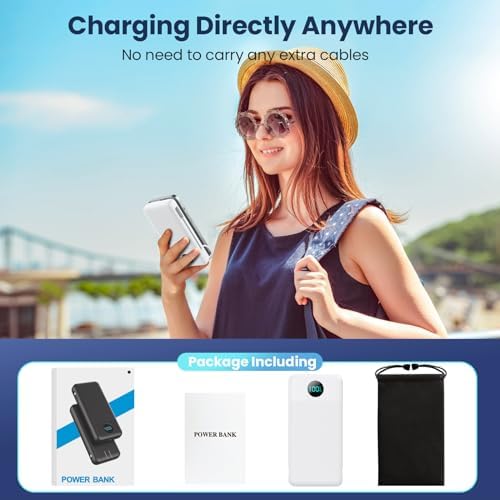 Ultra-High Capacity 33800 m Ah USB C Power Bank with Integrated Cables & AC Wall Adapter – Rapid 25 W Fast Charging with QC 4.0, Multi-Device Support, LCD Battery Status Display for i Phone 16/15, Samsung, Android, and More – Ultimate Portability and Efficiency for On-the-Go Power Solutions