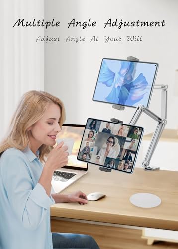 Premium Adjustable Tablet Stand with 360° Rotation – Ultra-Sturdy Aluminum Holder for i Pad, Kindle & More – Ergonomic Desk Mount for Enhanced Comfort and Stability – Fits 4-13″ Devices – Ideal for Video Calls, Multitasking & Entertainment – Elevate Your Viewing Experience with Non-Slip Base