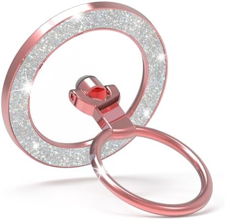 Glitter Black Mag Safe Phone Grip Stand – Stylish Magnetic Ring Holder for i Phone with 360° Rotational Flexibility, Effortless Hands-Free Functionality, and Universal Compatibility for All Mag Safe Devices – Lightweight and Durable Accessory for Everyday Convenience