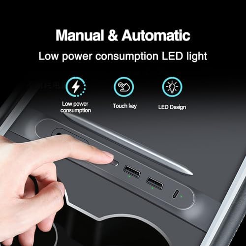 Transform Your Tesla Model 3/Y with the Ultimate USB Hub – Multi-Port Charger with Tricolor LED for 2021-2023 Models – Fast Charging Solution for All Your Devices – Stylish Interior Accessory for Seamless Connectivity