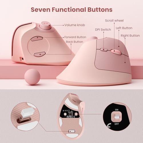 seenda Purple Ergonomic Vertical Wireless Mouse – Rechargeable Dual Bluetooth & USB Connectivity, Multi-Device Compatible with Quiet Clicks & Volume Control Knob for Windows, Mac, PC & Laptop – Comfort & Style Combined