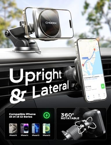 15 W Mag Safe Car Mount Charger for i Phone 16/15/14/13 – Fast Wireless Charging with Magnetic Holder – Versatile Vent, Windshield, or Dash Mount for Ultimate Convenience – Enhanced Cooling Technology & Seamless Compatibility with Mag Safe Cases – Stay Connected Safely on the Road