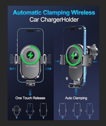 Elevate Your Driving Experience with the 15 W Fast Wireless Car Charger – Innovative Auto-Clamping Phone Holder for Effortless i Phone and Samsung Compatibility – Secure Air Vent Mount for Safe Charging and Enhanced Navigation