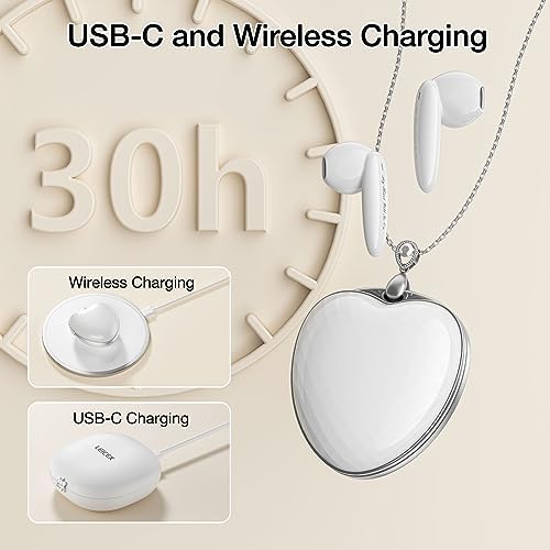 Stylish Bluetooth Earphones for Women – Pendant Necklace Design Wireless Headphones with Advanced Noise Cancellation, 30-Hour Playback, and IPX5 Waterproof Feature for i Phone & Android – Perfect Blend of Elegance and Functionality