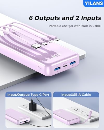 Extraordinary 42800 m Ah Portable Charger with Integrated Cables – 22.5 W PD Fast Charging Power Bank for i Phone 16/15/14/13/12 & Android – Charge Up to 6 Devices at Once with Advanced Safety Features – Optimal Travel Companion with User-Friendly LED Display Experience unparalleled charging capabilities with our cutting-edge 42800 m Ah portable power bank, designed for seamless compatibility with i Phones (16-11 series) and popular Android devices like Samsung S23/S22/S21. Featuring built-in cables (Type-C, i OS, Micro, USB-A), this all-in-one powerhouse eliminates the need for multiple cords and adapters, making it perfect for dynamic lifestyles. With lightning-fast 22.5 W PD fast charging technology, boost your i Phone 15 to 60% in just 30 minutes while safeguarding your devices with intelligent charging recognition. This versatile charger supports simultaneous charging for up to 6 devices, ideal for travel, camping, or outdoor adventures. The compact design (5.61”x2.88”x1.12”) and intuitive LED display ensure you’re always in control of your power needs. Stay connected and worry-free with built-in security features that monitor and prevent overcharging. Elevate your on-the-go lifestyle with this essential power bank!