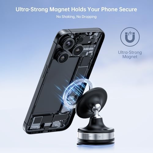 Vacuum Magnetic Car Phone Holder/Mount/Stand with Ultra Strong Suction Cup, 360°Rotating Gym/Shower Cellphone Holder Fit for MagSafe iPhone 12/13/14/15/16 Pro Max & All Smartphones – Enhanced Compatibility and Speed