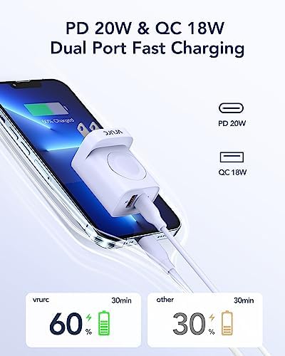 VRURC Portable Wireless Magnetic Charger for Apple Watch – 3-in-1 Travel Essential with PD 20 W Fast Charging, Compatible with i Phone 16/15/14/13 & Android Devices – Lightweight Design in Stylish Purple for Ultimate Convenience