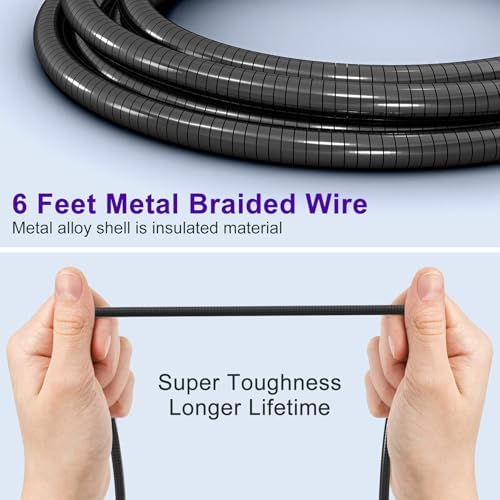 Durable 6 FT Chew-Proof i Phone Charger Cord – MFi Certified Metal Braided Lightning Cable for Pets, 3 A Fast Charging Compatible with i Phone 14, 13, 12, 11, X, XS, XR, 8, 7, 6, 5 – Ultimate Protection and Speed for Tech-Savvy Pet Owners