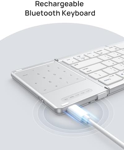 SODI Portable Foldable Wireless Keyboard with Touchpad – Rechargeable Travel-Friendly Keyboard for Mac, i Pad, and i Phone – Includes PU Leather Cover and Stand Holder for Enhanced Productivity on the Go
