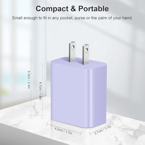 Compact 20 W USB C Wall Charger Set – Fast Charging 4-Pack in Stylish Purple for i Phone 16, Samsung, and Android Devices – Ultimate Portability and Efficiency for On-the-Go Power Needs
