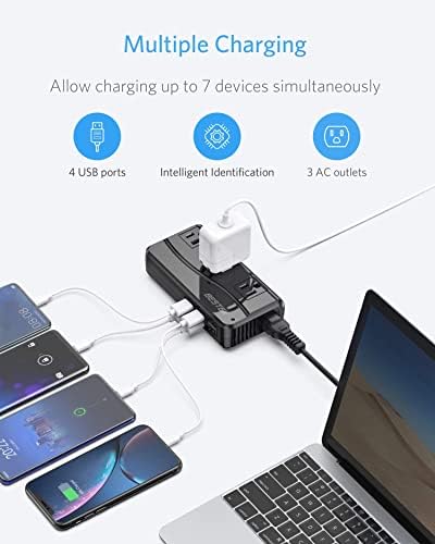 Versatile 250 W International Travel Power Adapter – Efficient 220 V to 110 V Voltage Converter with 4 Fast-Charging USB Ports and Global Plug Compatibility for US, AU, EU, UK, India & South Africa – Essential Power Solution for World Travelers and Business Professionals