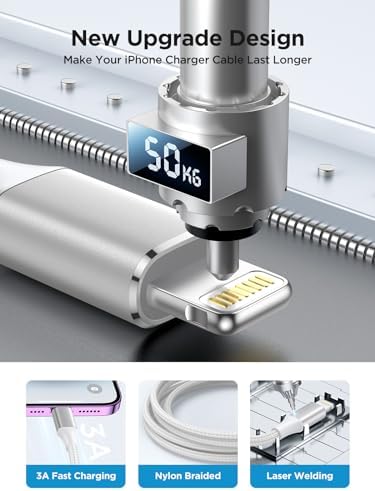 Aioneus 1 ft Apple Certified Lightning Cable – High-Speed USB A to Lightning Charger for i Phone 14/13/12/11 Pro Max/XR/XS/8/7 Plus/6/SE – Durable Nylon Braided Design for Tangle-Free Portability and Enhanced Charging Efficiency