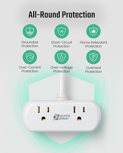 Compact USB Charging Station Power Strip – SUPERDANNY Mini Surge Protector with 2 Extra Wide Outlets, 4 USB Ports (3 USB-A & 1 USB-C), 5 Ft Cord, Flat Plug Design for Space-Saving Convenience, Ideal for Home, Office, and Travel Use – Enhanced Power Efficiency and Safety Features