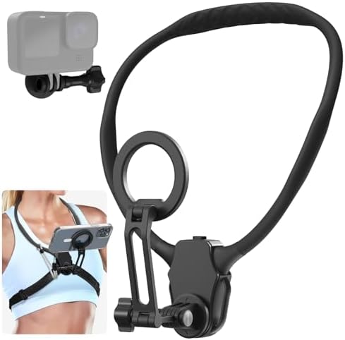 Revolutionary Magnetic Neck Mount for Smartphones – Ultimate POV Phone Holder with Anti-Vibration Chest Strap for Seamless Filming, Compatible with i Phone 12 to 16 Series – Lightweight, Adjustable Comfort for Vloggers and Adventurers