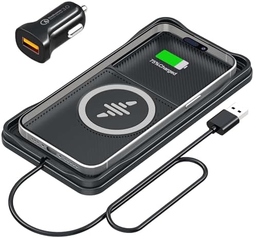 LANSEMKU 15 W Wireless Car Charger Pad – Sleek Anti-Slip Design for Seamless Charging on the Go – Compatible with i Phone 16/15/14/13/12 Pro Max & Samsung S23/S22/S20 – Fast Charging Solution with 30 cm Cable – Elevate Your Driving Experience with Enhanced Compatibility and Convenience