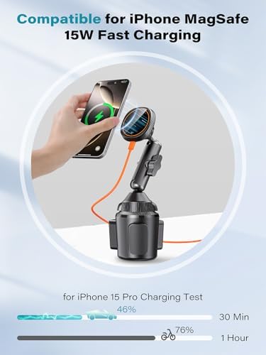 Revolutionize Your Drive with the Qi2 15 W Mag Safe Car Mount Charger – Fast Wireless Charging Phone Holder for i Phone 12-16, Adjustable Cup Holder Design with Advanced Heat Dissipation System, Includes PD Adapter for Optimal Speed and Safety