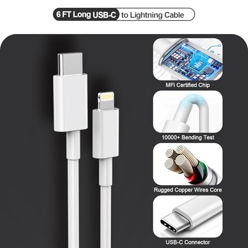 38 W Dual Port Fast Car Charger for Apple Watch & i Phone – USB-C PD & QC3.0 Charging Adapter with 6 ft Lightning Cable – Power Up Your Devices on the Go with Enhanced Compatibility and Safety Features