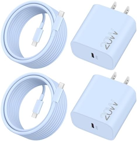 20 W Fast Charger Bundle for i Phone 16 Series & i Pad Models – Dual USB-C Wall Charging Blocks with 3 FT Cable for Lightning-Fast Device Power-Up and Enhanced Compatibility with Air Pods – Ideal for Busy Lifestyles and Travel