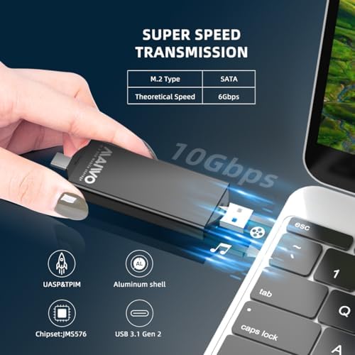 Elevate Your Data Storage with the MAIWO M.2 Enclosure: High-Speed 10 Gbps USB A to USB C SSD Enclosure for NVMe & SATA SSDs – Supports 4 TB Expansion, Durable Aluminum Alloy Design, Compatible with M and B+M Key Sizes (2230/2242/2260/2280)