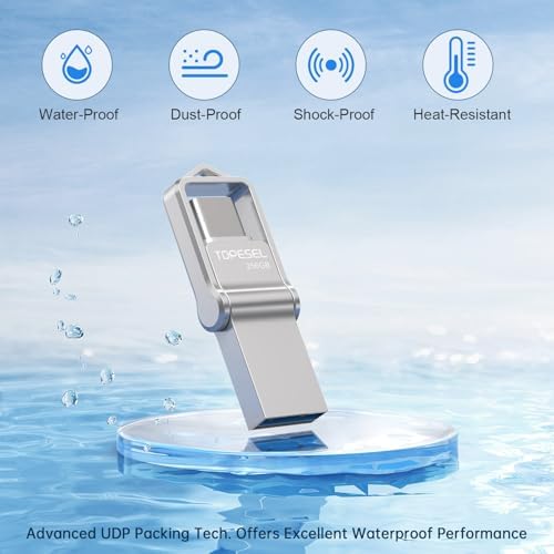 TOPESEL 128 GB Waterproof USB C Flash Drive – Dual USB 3.0 A & Type C Thumb Drive for Seamless Data Transfer on Computer, Mac, Smartphone & Tablet – Compact, Durable OTG Storage Solution for Professionals and Students