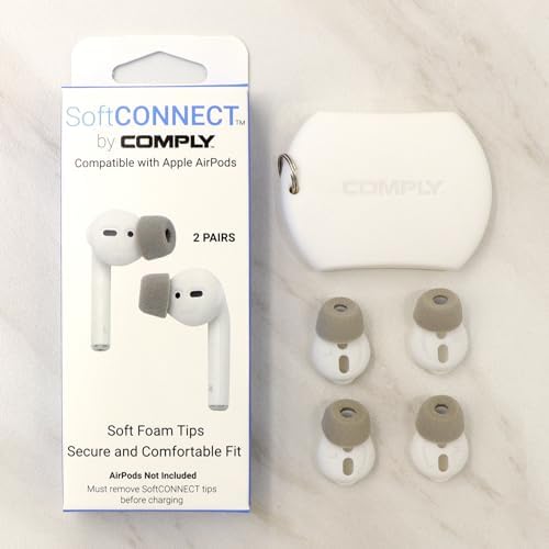 Transform Your Listening Experience with Comply Soft CONNECT Foam Earbud Tips – Premium Memory Foam for Apple Air Pods 1 & 2, Earpods, and Generic Models | Gray Medium – Unmatched Comfort, Noise Isolation, and Longevity