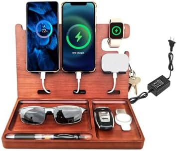 Multi-Device USB Charging Station with 4 Ports – Fast PD & QC3.0 Power Delivery, Stylish Wooden Organizer for Desk & Nightstand – Ideal Birthday Gift for Men, Dads, Husbands, and Moms – Elegant Solution for Cable Management and Rapid Charging