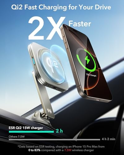 Transform Your Driving Experience with the ESR Qi2 15 W Mag Safe Car Mount Charger – Universal Dashboard & Tesla Compatible Magnetic Wireless Charger for i Phone 16/15/14/13/12 – Adjustable Phone Holder for Optimal Viewing – Fast Charging & Enhanced Safety Features