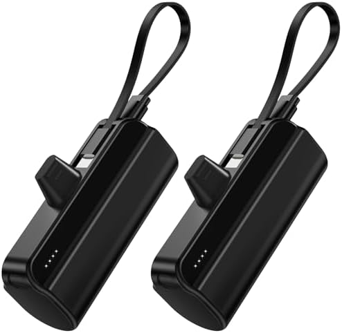 Ultra-Compact 5000 m Ah Mini Portable Charger for i Phone 14, 13, 12, 11, XR, XS, X, 8, 7, 6 | MFi Certified 20 W PD Fast Charging Power Bank | Lightweight & Stylish 2-Pack (Black) for On-the-Go Convenience – Rapid Power Solution for Your Mobile Lifestyle