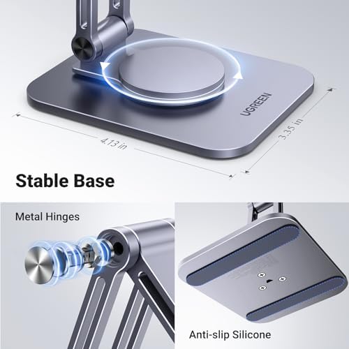UGREEN 360° Rotation Magnetic iPhone Stand for MagSafe, Cell Phone Stand for Desk Ergonomic Design Adjustable Compatible with iPhone 16 Pro 15 Pro Max 14 Plus 13 12 and MagSafe Case – Enhanced Compatibility and Speed