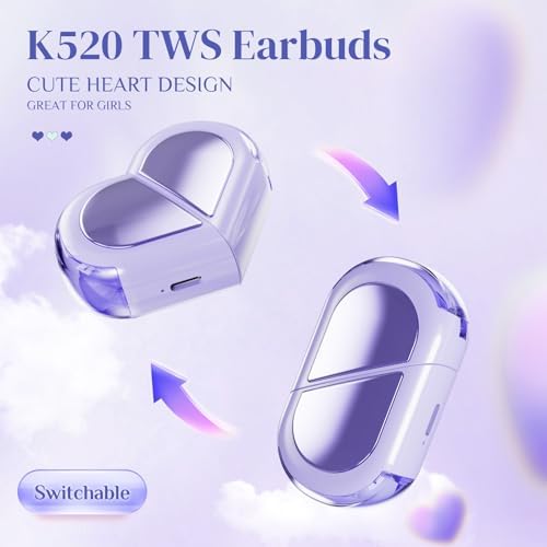Stylish Rose Gold Heart Wireless Earbuds for Girls – Mini Bluetooth Earbuds Designed for Small Ears, Perfect for Kids & Women – Lightweight, Comfortable Fit with Superior Sound Quality for i Phone & Android, Ideal for Travel & Everyday Use