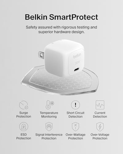 Belkin 30 W Compact Charger Block with 1 M USB-C to C Cable – Ultra-Fast Charging for Apple i Phone 16/15/14/13, Samsung Galaxy S25, i Pad, Air Pods, Nintendo Switch 2 & More – Sleek Design for Home and Travel – Superior Power Delivery Efficiency