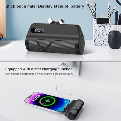 Sleek 5000 m Ah Portable Power Bank – Dual Port Fast Charging for Type-C & Apple Devices with Integrated Cables, Perfect Travel Companion for On-the-Go Charging – Lightweight Design for Effortless Mobility and Maximum Convenience