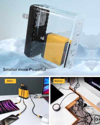 Experience Unmatched Power with the 100 W USB-C Ga N Multiport Charger – Ultimate Versatility for Mac Book Pro, i Pad Pro, Dell XPS, and More – Real-Time Charging Status Display & Advanced Safety Features for All USB-C/USB-A Devices – Efficient 4-Port Design for Simultaneous Charging of Laptops & Smartphones – Ideal Solution for Tech Enthusiasts with Multiple Devices – Harness Swift Power Delivery & Cutting-Edge Power IQ 3.0 Technology for Enhanced Safety and Performance – Stay Organized with a Compact, Tidy Desktop Setup – Compatible with a Broad Range of Devices Including i Phone 15 Pro, Galaxy S23 Ultra, and More – Comprehensive Package with 6.6 ft USB-C to USB-C Cable Featuring LED Display – Elevate Your Charging Experience Today!
