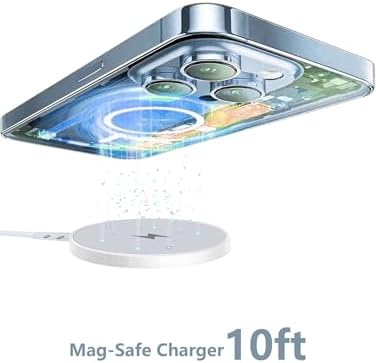 Ultra-Fast 15 W Magnetic Wireless Charger for i Phone 16/15/14/13/12 & Samsung Galaxy S25 – 10 ft Long Cable 2-Pack with Type-C 20 W PD Block – Enhanced Safety and 360° Flexibility for Optimal Charging Experience
