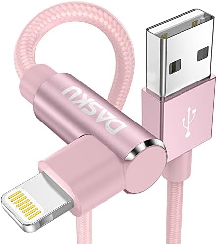 Dasku 3 FT 90-Degree USB C to Lightning Charging Cable – Fast 20 W Nylon Braided Cord for i Phone 14/13/Pro/12/Max/11/XS/XR/8/Plus – Ultimate Durability & Efficient Data Sync for Tight Spaces