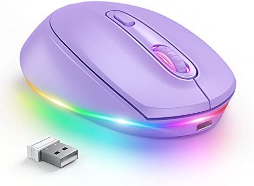 seenda Rechargeable Wireless Mouse with LED Rainbow Lights – Ergonomic, Quiet Click Design for Laptops, PCs, and Chromebooks – Perfect for Kids and Professionals Alike – Portable Purple Accessory for Enhanced Productivity and Style
